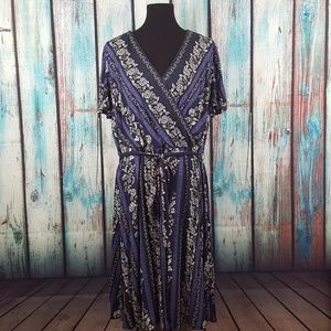 LOFT Navy and Cream Floral Midi Dress